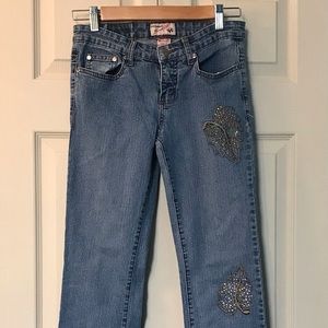 Rhinestone Leaf Studded Relaxed Stretch Jeans